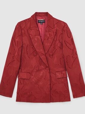 New REISS Ottelie Red Textured Double-Breasted Blazer